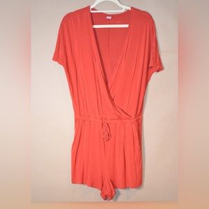 Old Navy Women’s Burnt Orange Mini Romper Drawstring Stretchy Size S Tall